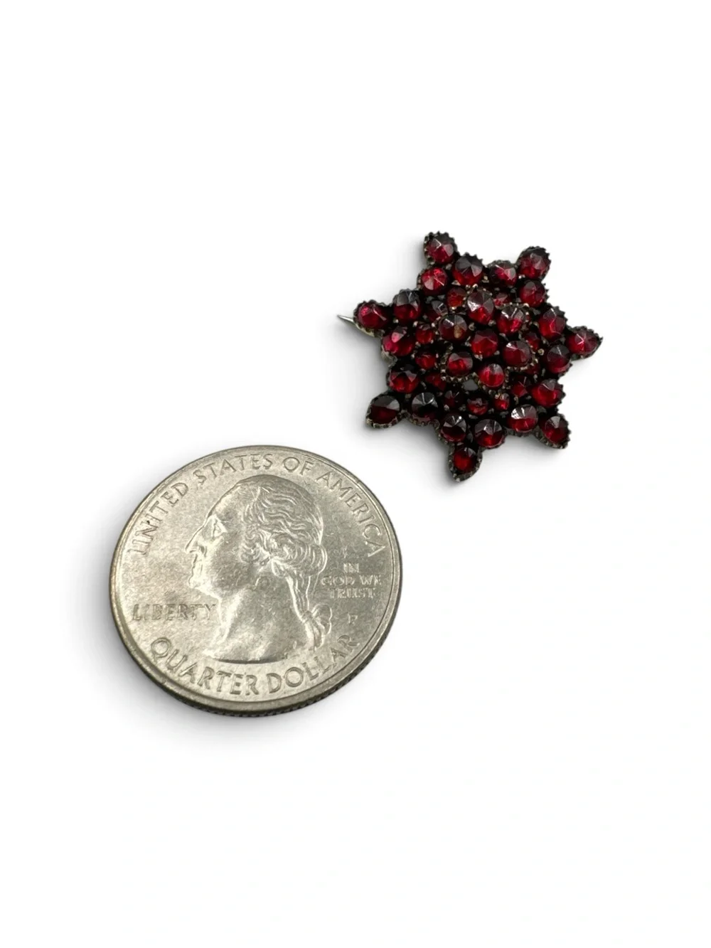 Antique 1800s Solid 8K 9K Gold Genuine Bohemian Garnet Starburst Cluster Brooch